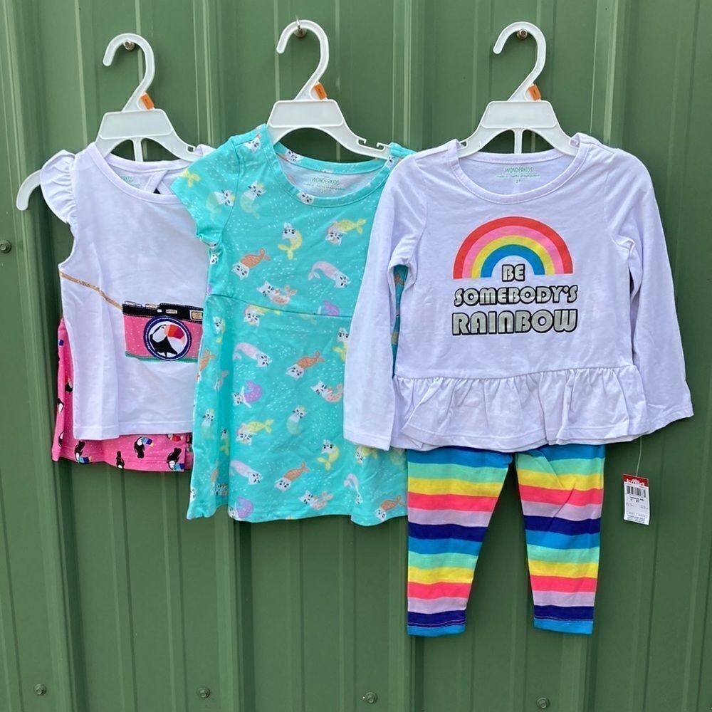 TODDLER Girls Cotton Shirts Pants Dress & Tank Shorts Bundle 5-Piece Size 2T